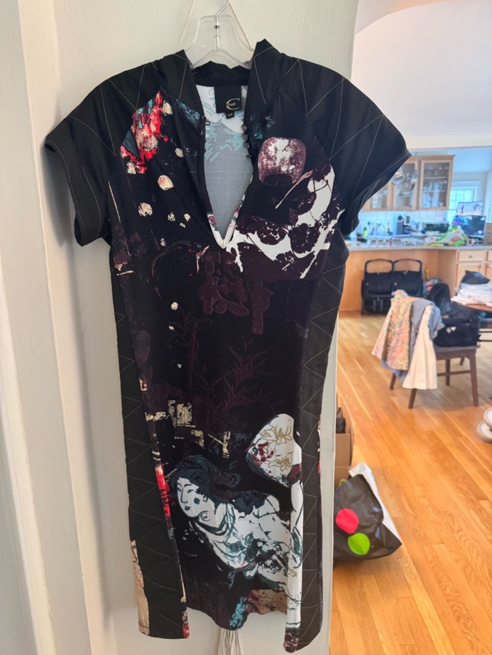 Just Cavalli Black Hooded Graphic Dress with Teal and Pink Accents